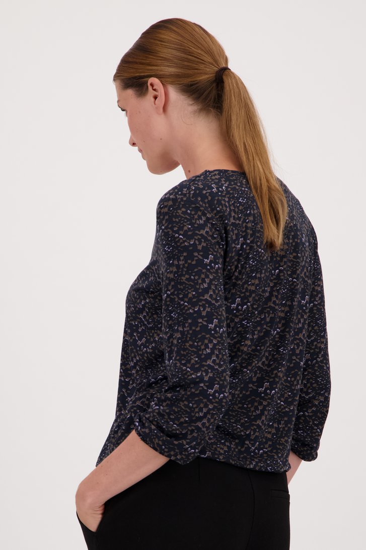 T-shirt bleu foncé à imprimé marron/violet de Opus pour Femmes