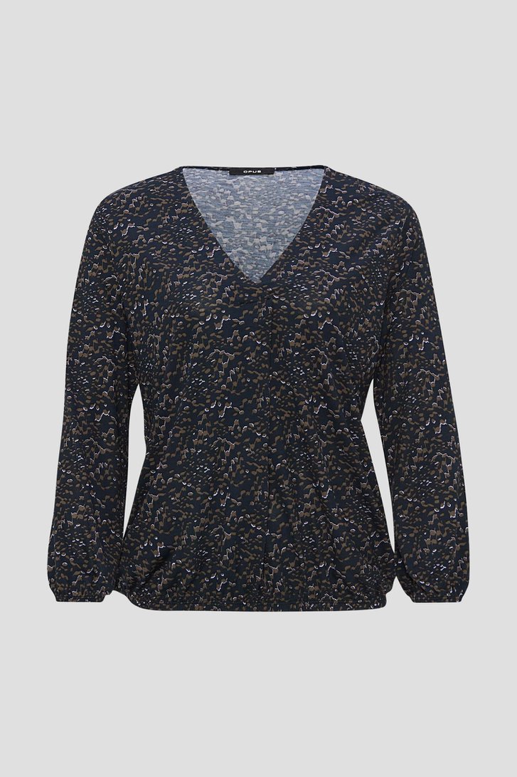T-shirt bleu foncé à imprimé marron/violet de Opus pour Femmes