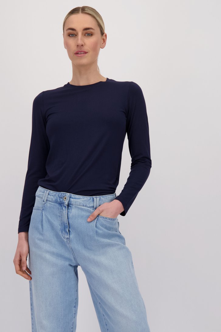Le devant de T-shirt bleu foncé à manches longues de Liberty Island pour Femmes