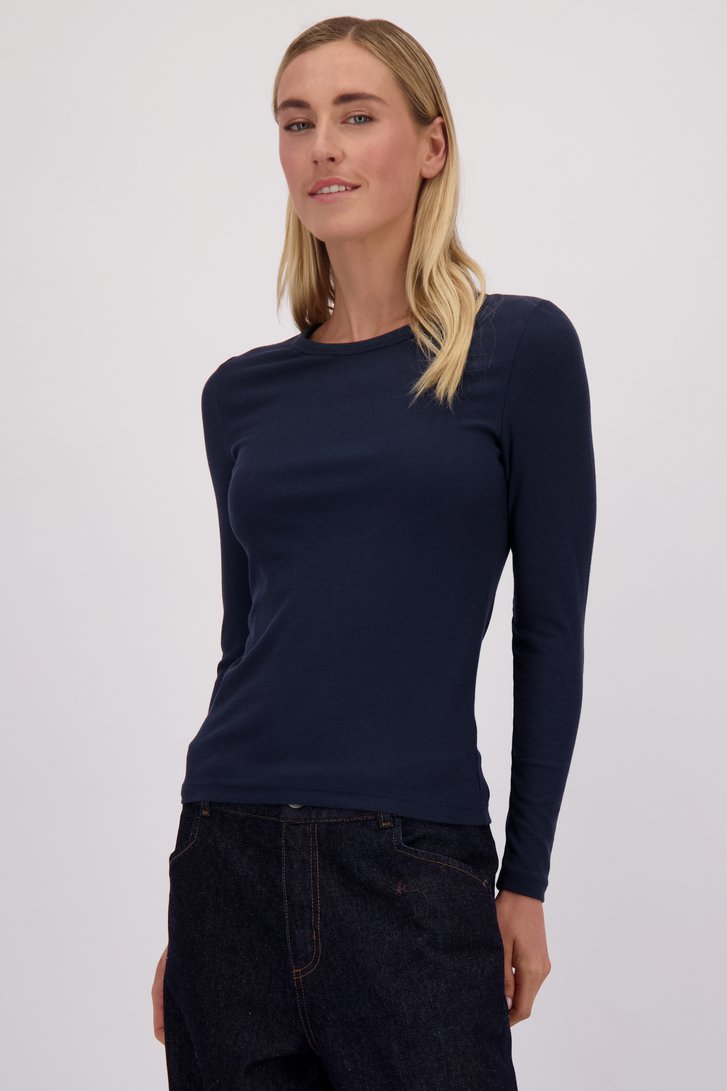 Le devant de T-shirt bleu foncé à manches longues de Liberty Island pour Femmes