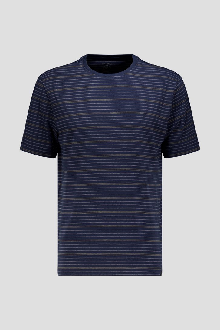 Photo produit 1 de T-shirt bleu foncé à motif rayé kaki et blanc de Ravøtt pour Hommes