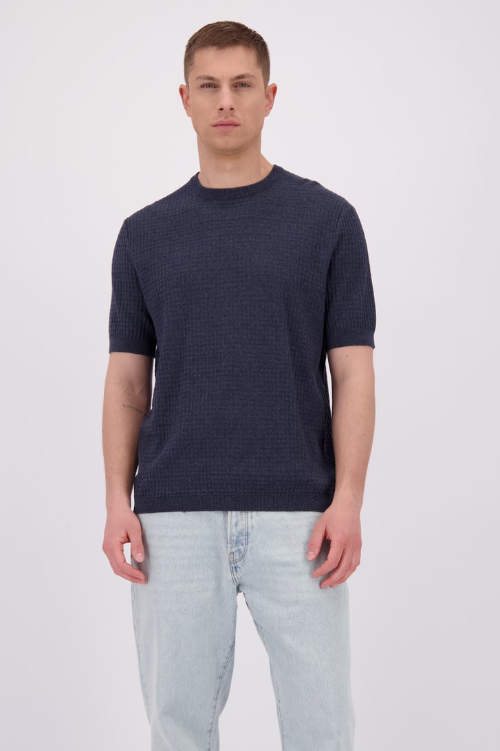 Le devant de T-shirt bleu foncé en tissu structuré de Only & Sons pour Hommes