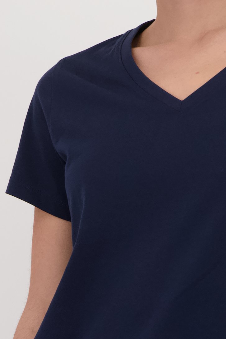 T-shirt bleu marine avec col en V de Liberty Island pour Femmes