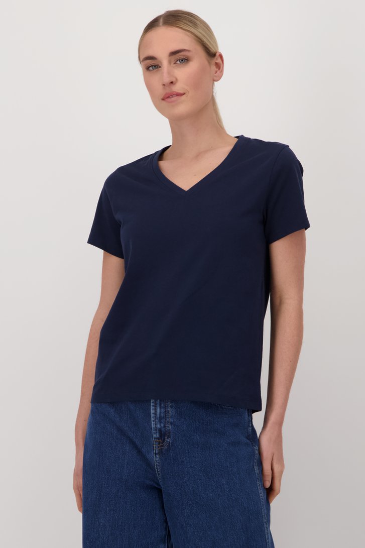 T-shirt bleu marine avec col en V de Liberty Island pour Femmes