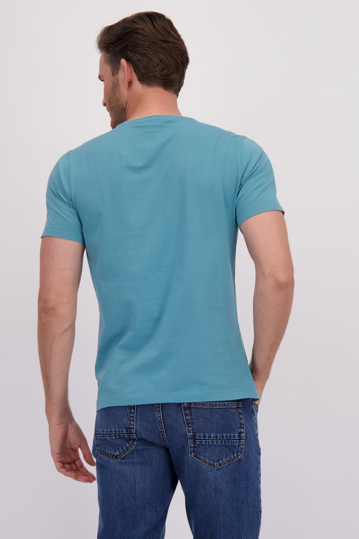 T-shirt bleu-vert à col rond de Liberty Island pour Hommes