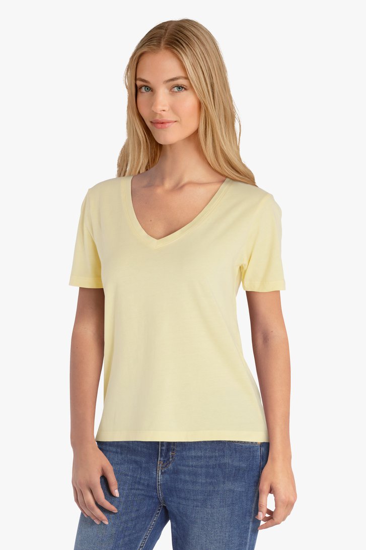 T-shirt col en V jaune pastel