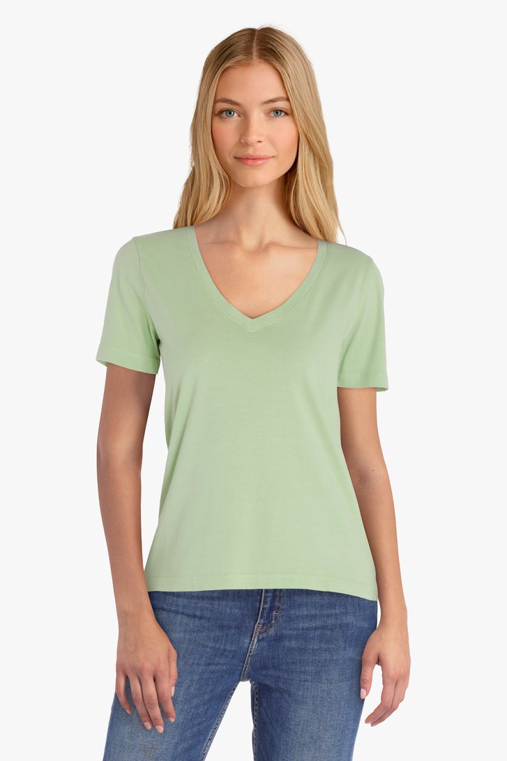 T-shirt col en V vert clair