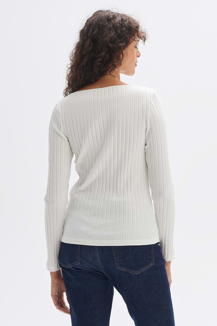T-shirt côtelés écru à manches longues de Opus pour Femmes