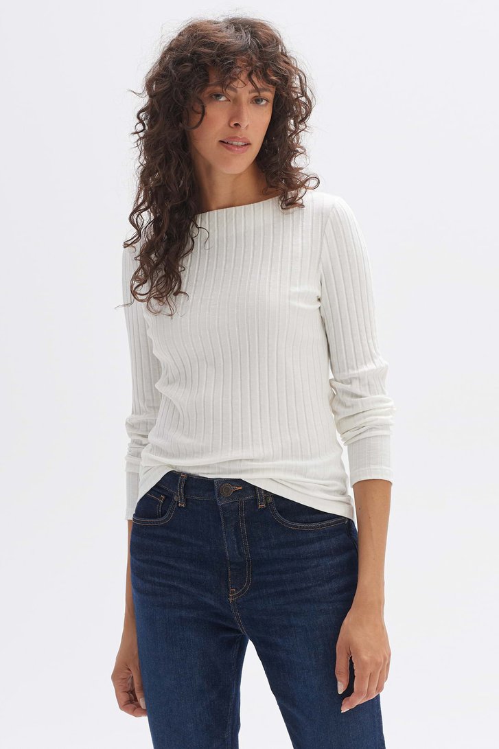T-shirt côtelés écru à manches longues de Opus pour Femmes