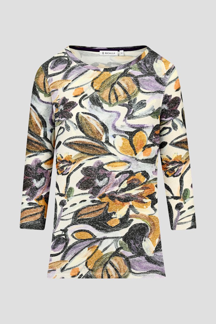 T-shirt doux avec imprimé de feuillage coloré de Bicalla pour Femmes