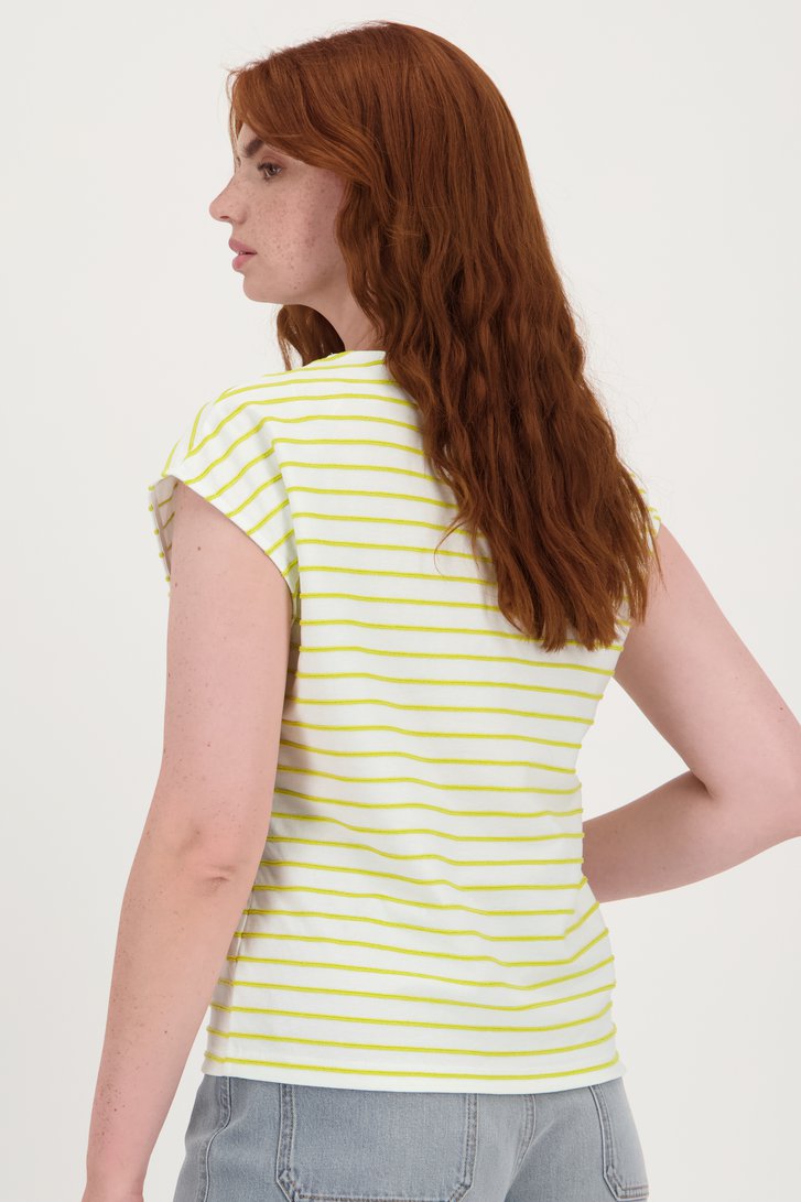 T-shirt écru à motif rayé jaune-vert de Liberty Loving nature pour Femmes
