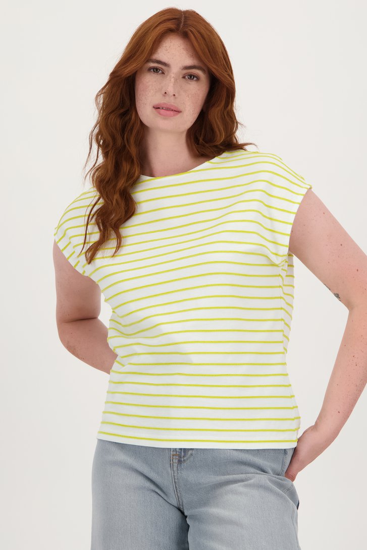 T-shirt écru à motif rayé jaune-vert de Liberty Loving nature pour Femmes