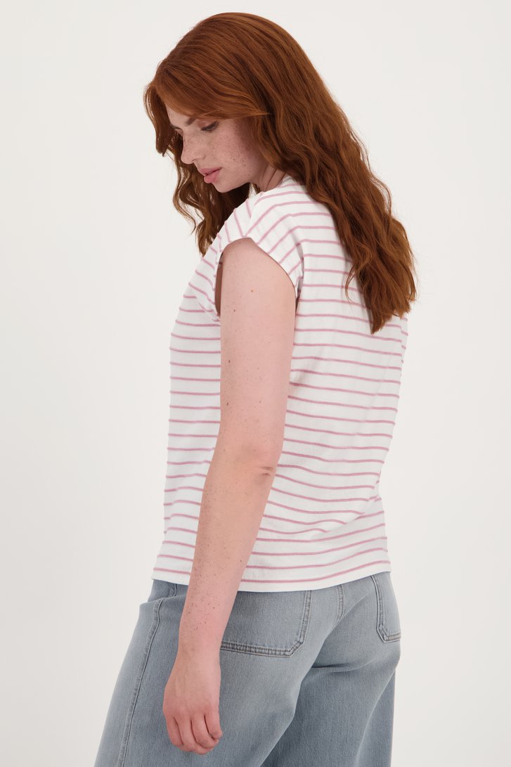 T-shirt écru à motif rayé rose clair de Liberty Loving nature pour Femmes
