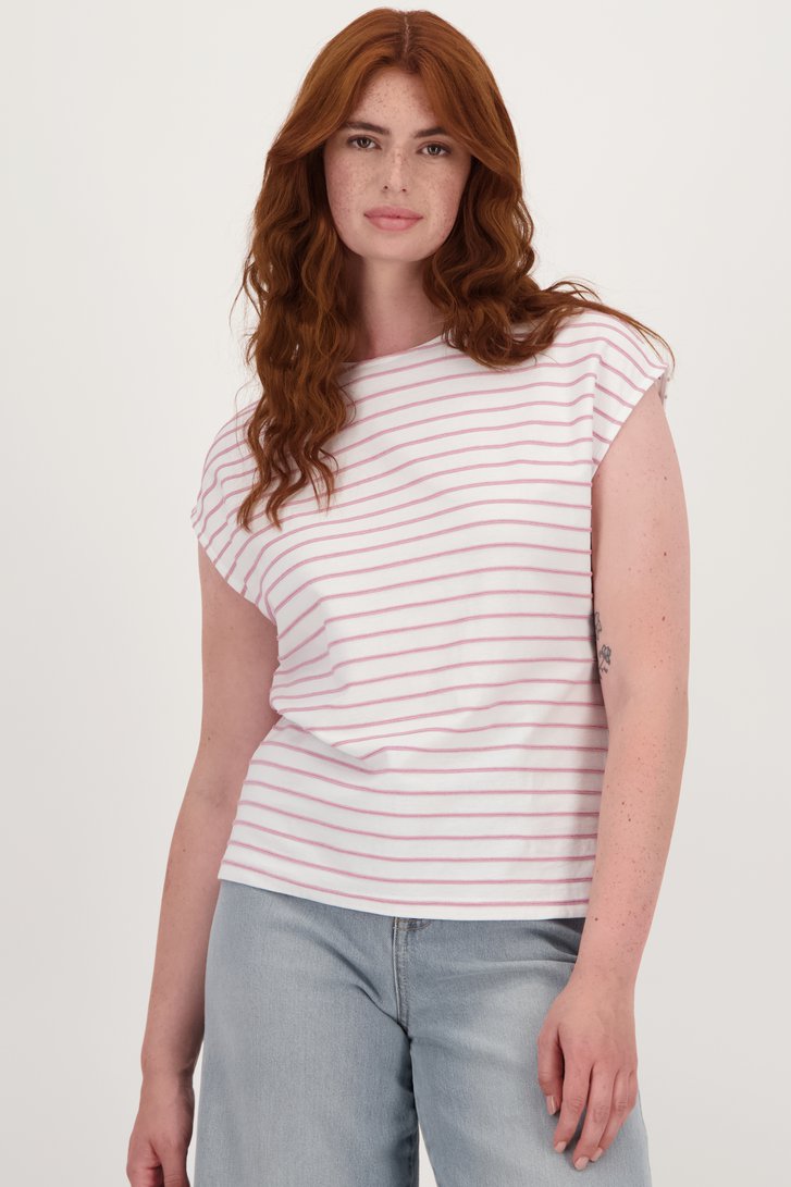 T-shirt écru à motif rayé rose clair de Liberty Loving nature pour Femmes