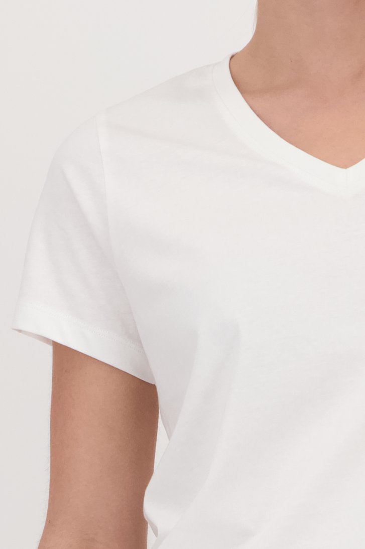 T-shirt ecru avec col en V de Liberty Island pour Femmes