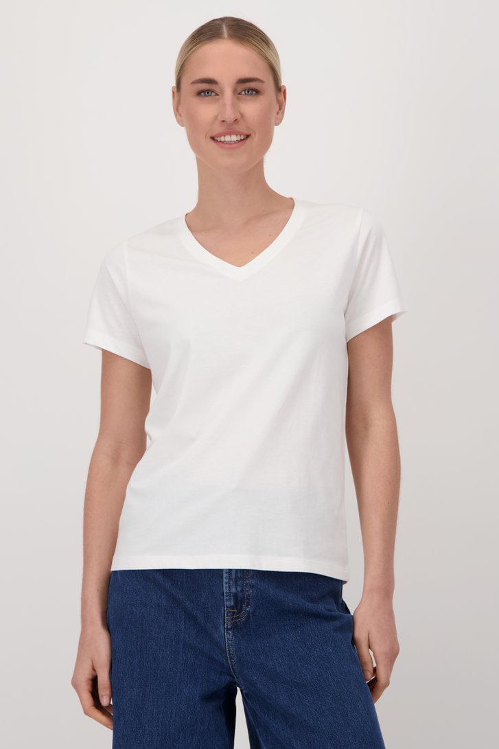 T-shirt ecru avec col en V de Liberty Island pour Femmes