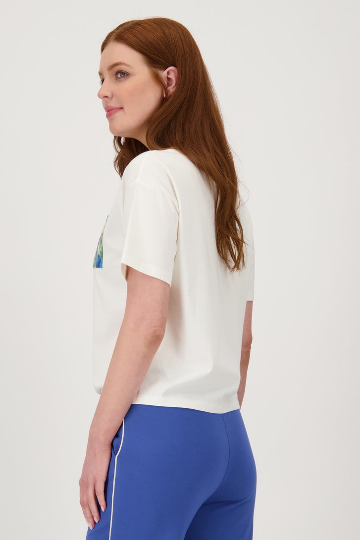 T-shirt écru avec imprimé bleu-vert de Liberty Loving nature pour Femmes