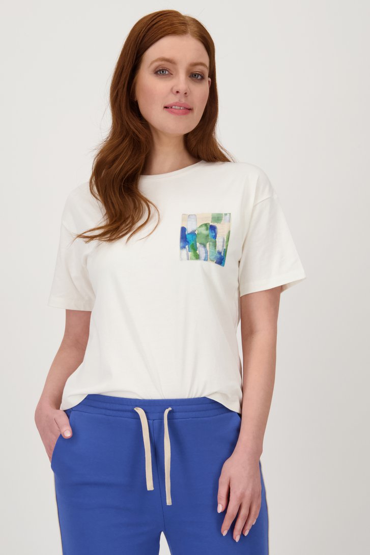 T-shirt écru avec imprimé bleu-vert de Liberty Loving nature pour Femmes