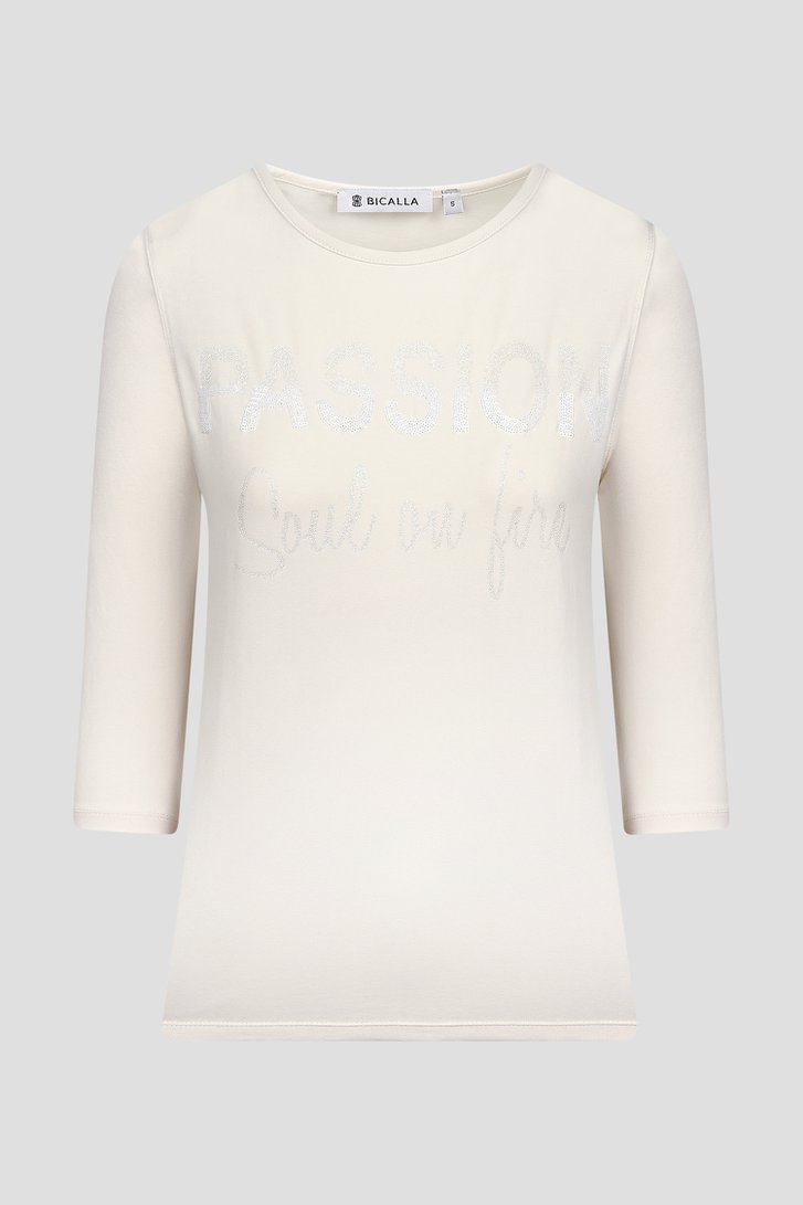 T-shirt écru avec lettrage brillant  de Bicalla pour Femmes