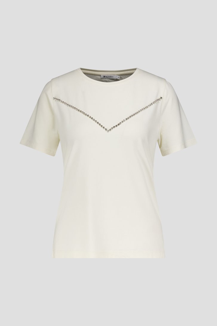 Photo produit 1 de T-shirt écru avec pierres argentées de D'Auvry pour Femmes