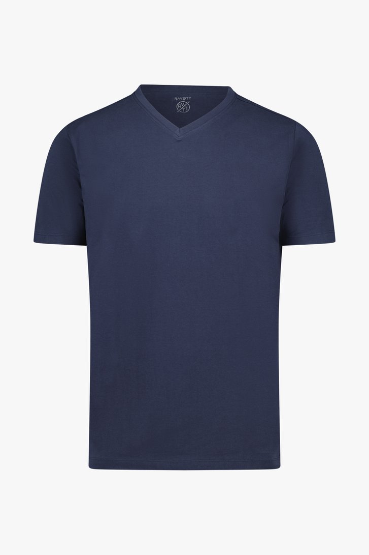 T-shirt en coton bleu marine avec col en V de Ravøtt pour Hommes
