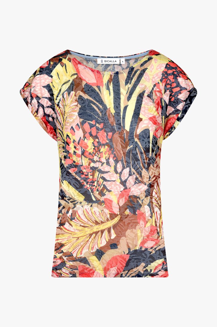 T-shirt fin avec impression de feuilles colorées de Bicalla pour Femmes