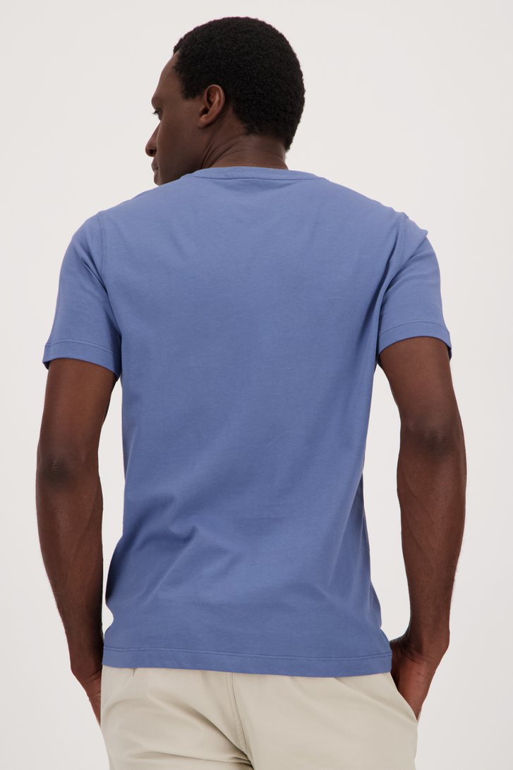T-shirt gris-bleu à col en V de Liberty Island pour Hommes