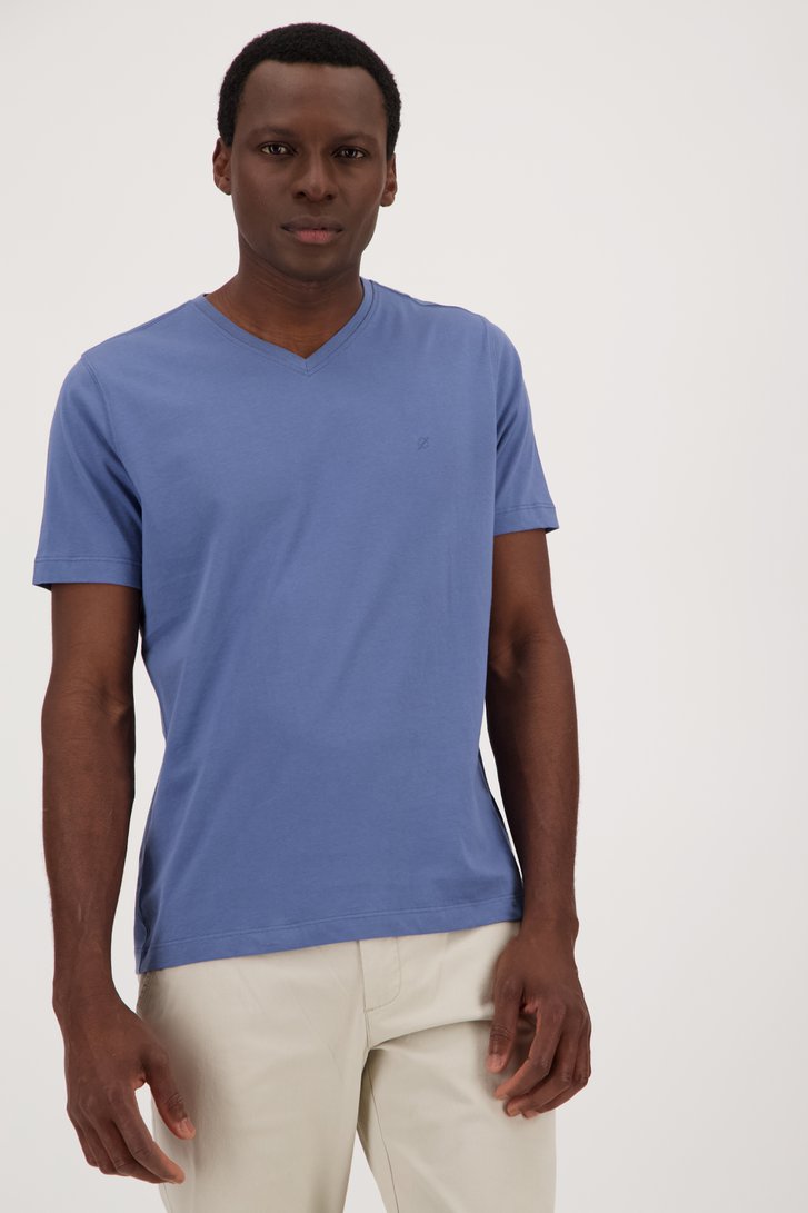 T-shirt gris-bleu à col en V de Liberty Island pour Hommes