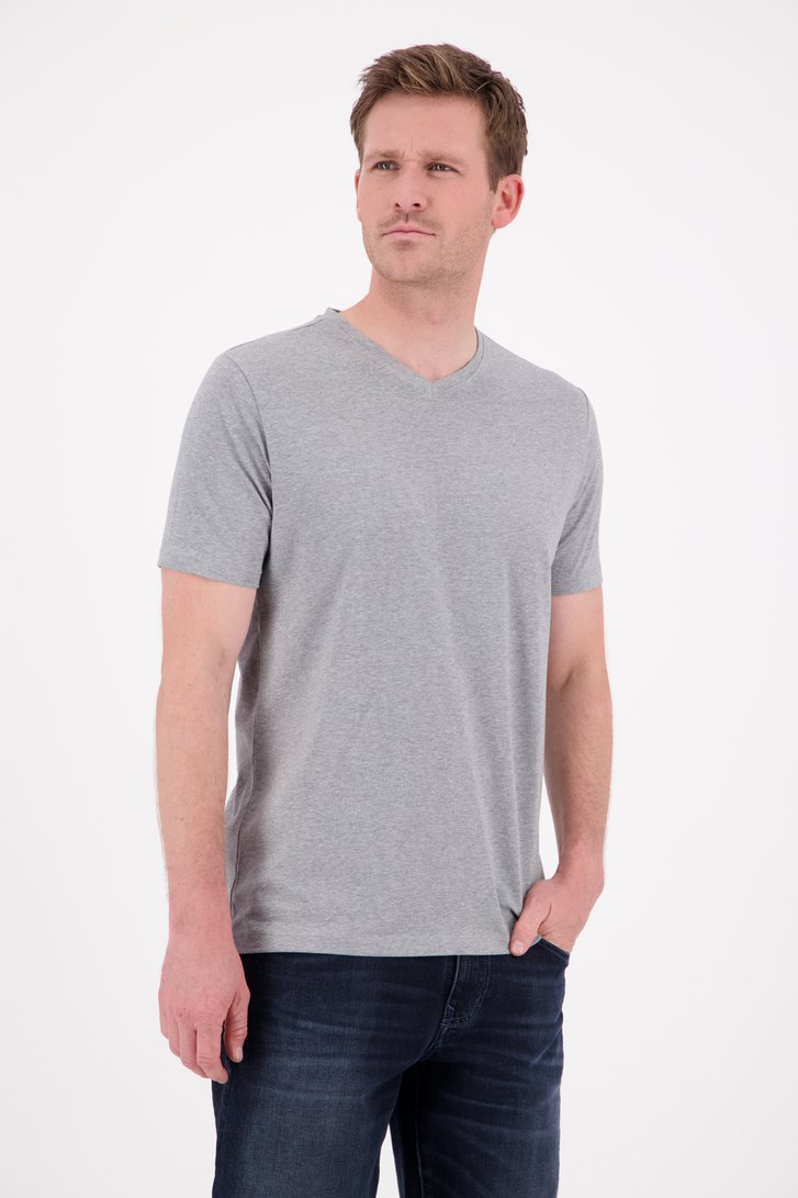 T-shirt gris en coton à encolure en V