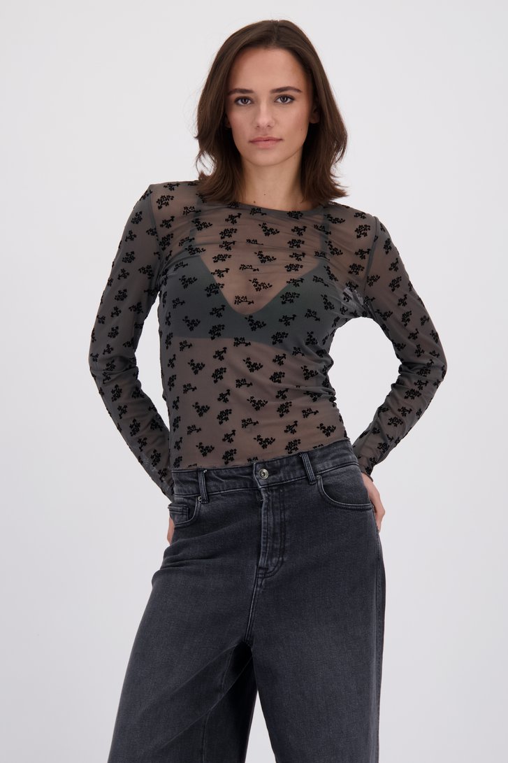 Le devant de T-shirt gris en mesh avec broderie de JDY pour Femmes