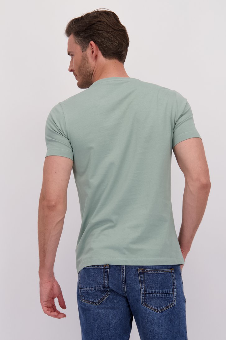 T-shirt gris-vert à col en V de Liberty Island pour Hommes