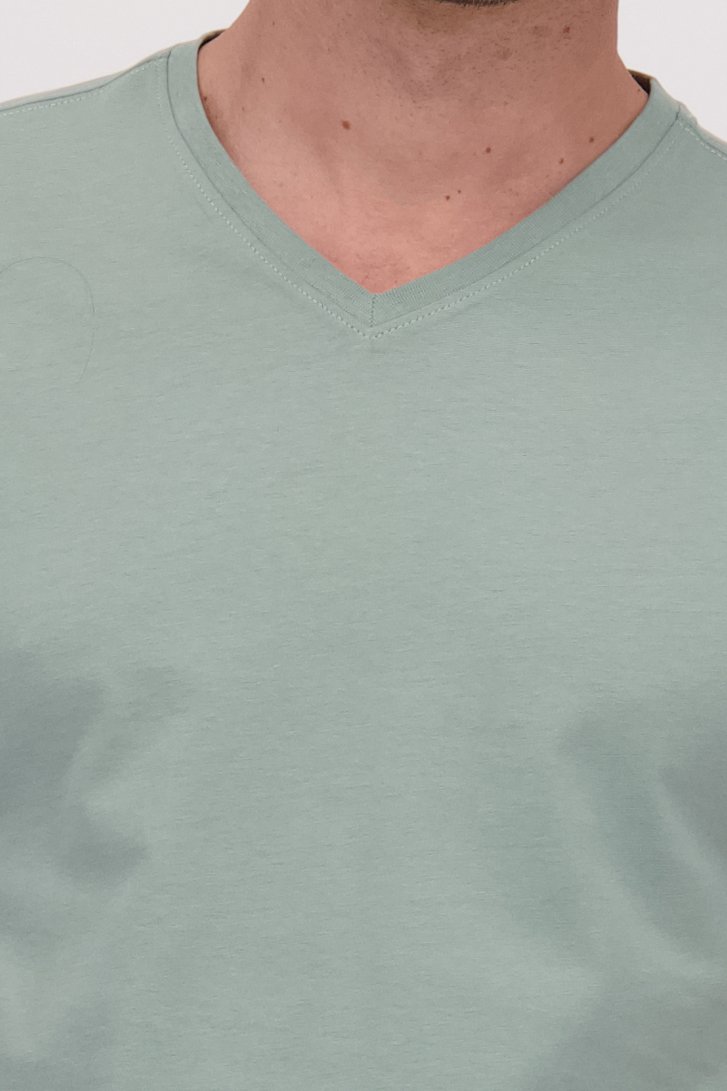 T-shirt gris-vert à col en V de Liberty Island pour Hommes