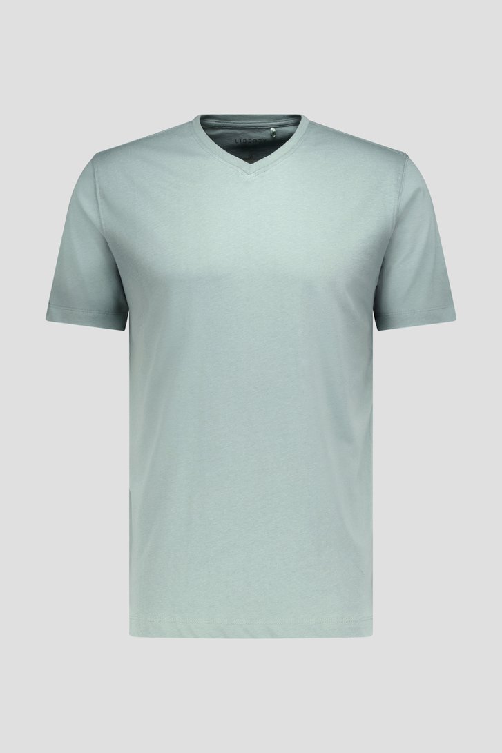 T-shirt gris-vert à col en V de Liberty Island pour Hommes