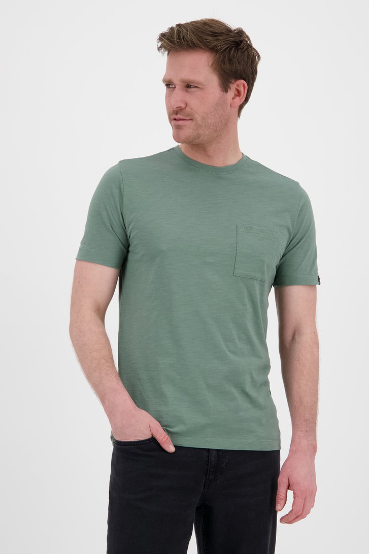 T-shirt gris-vert avec poche sur la poitrine de Ravøtt pour Hommes