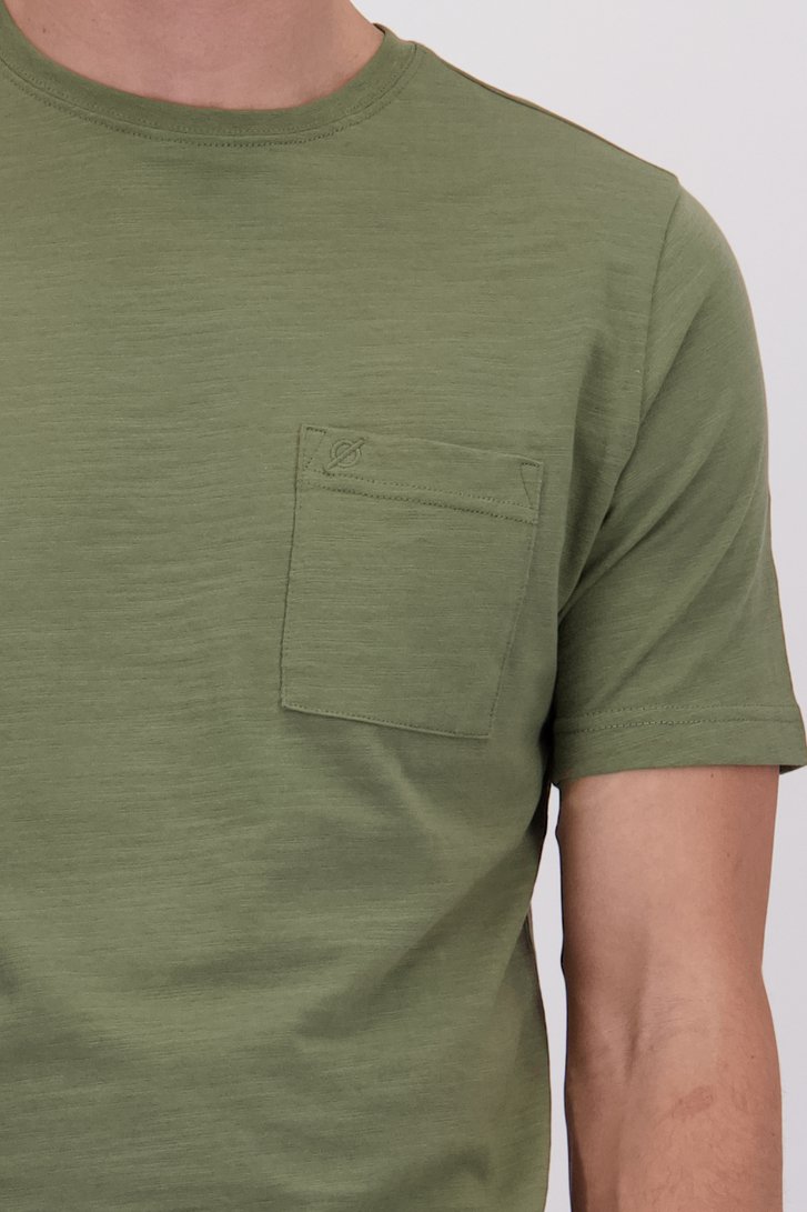 Détail de T-shirt kaki à col rond de Ravøtt pour Hommes