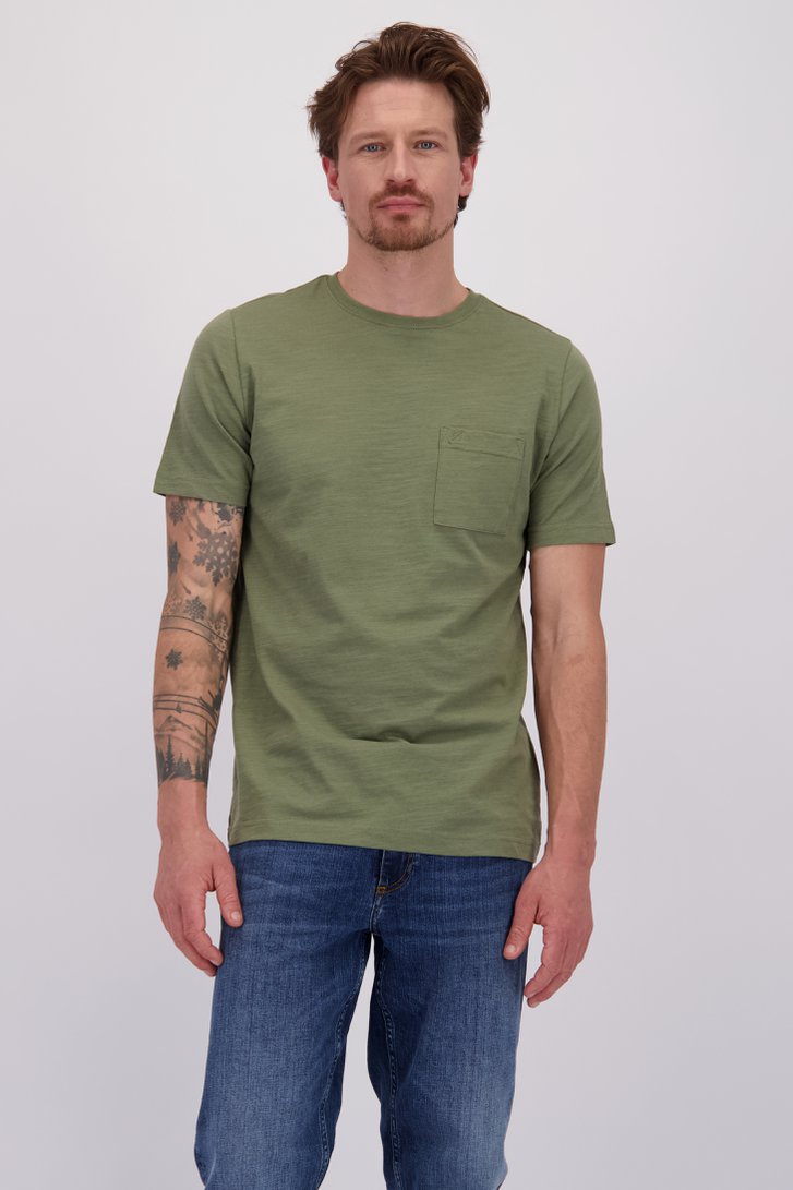 Le devant de T-shirt kaki à col rond de Ravøtt pour Hommes