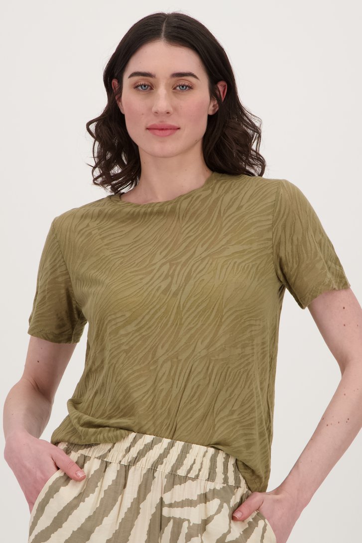 T-shirt kaki à motif zébré de JDY pour Femmes