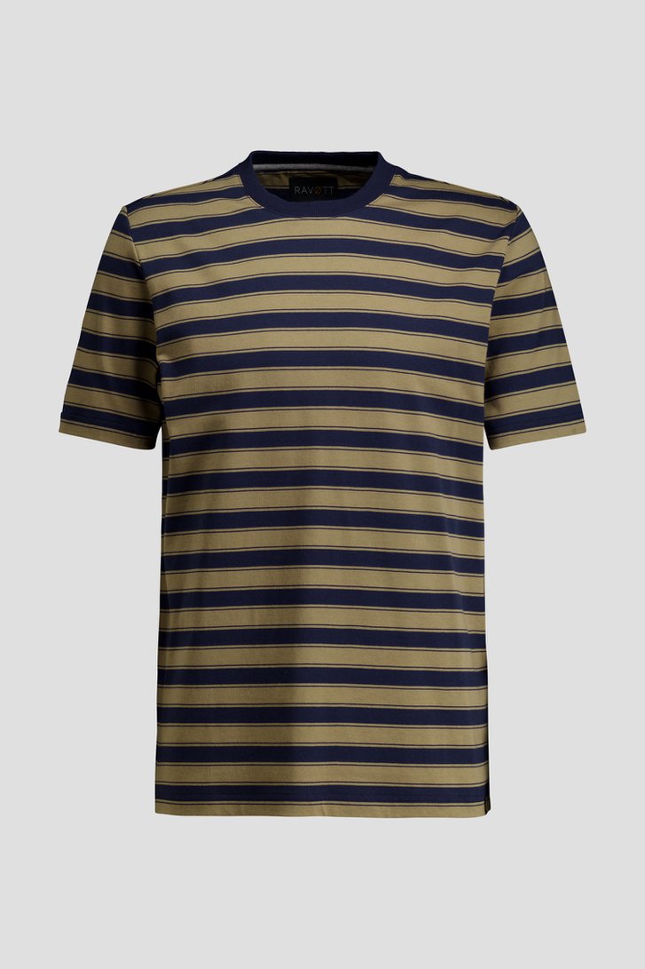 Photo produit 1 de T-shirt kaki à rayures bleues de Ravøtt pour Hommes