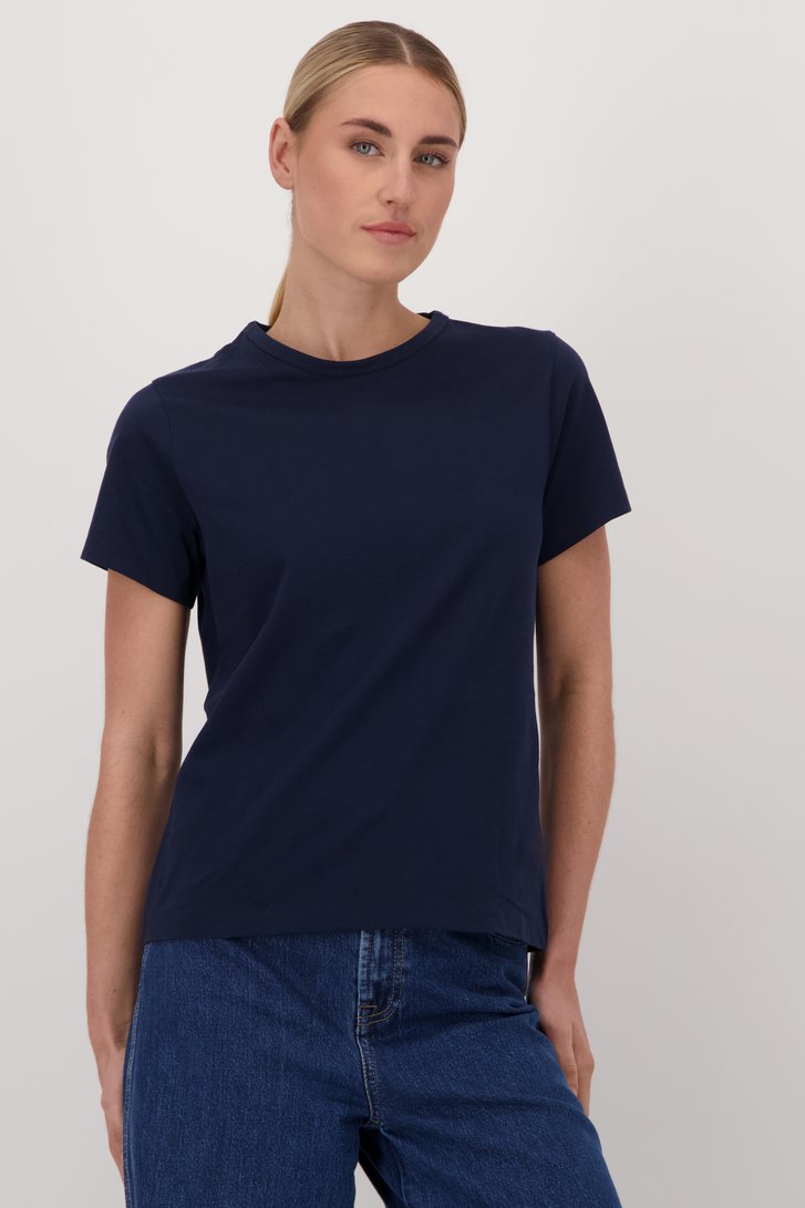 Le devant de T-shirt marine à col rond de Liberty Island pour Femmes