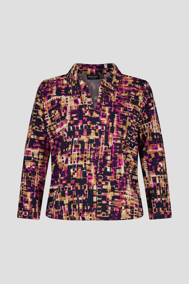 T-shirt marine à imprimé violet-beige de Signature pour Femmes