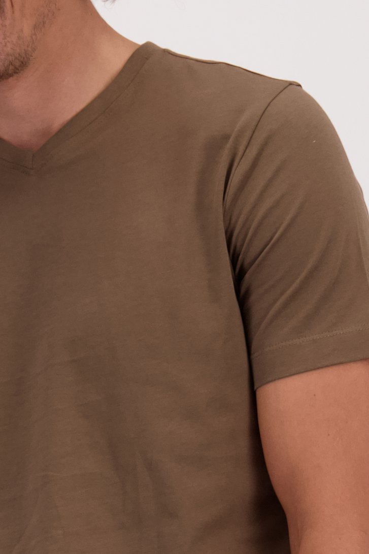 Détail de T-shirt marron à col en V de Liberty Island pour Hommes