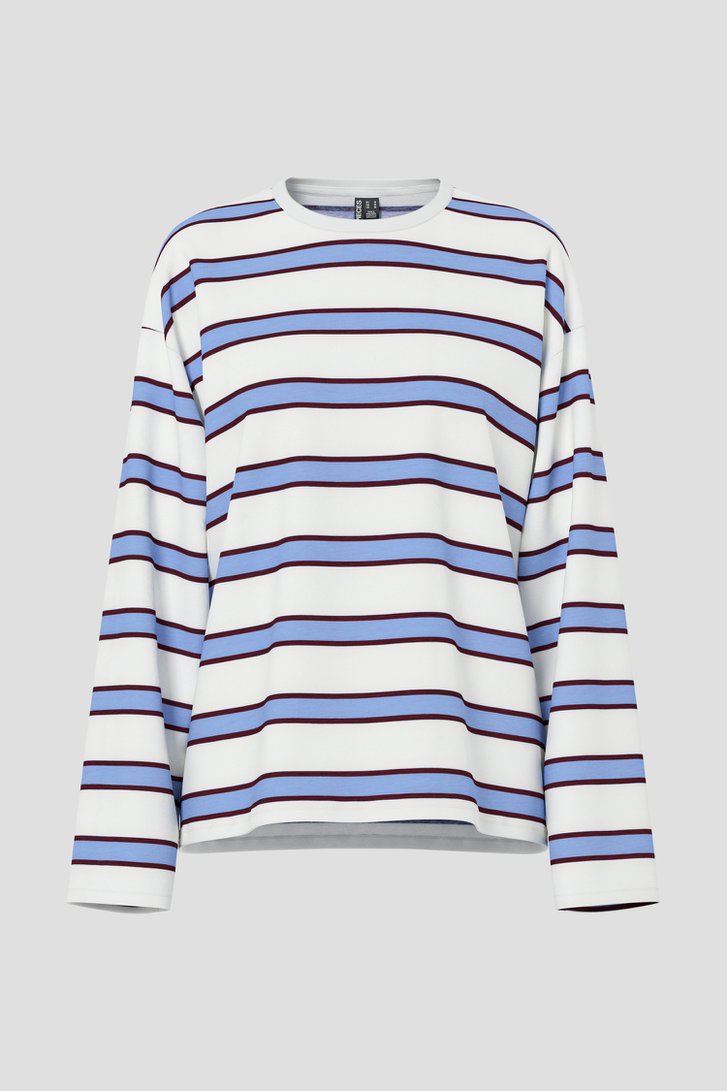 Productfoto 1 van T-shirt met blauw-bruin gestreept motief door Pieces voor Dames