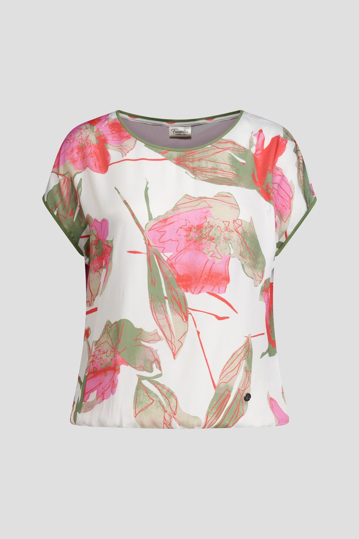 Productfoto 1 van T-shirt met bloemenprint in kaki en roze door Barbara Lebek voor Dames