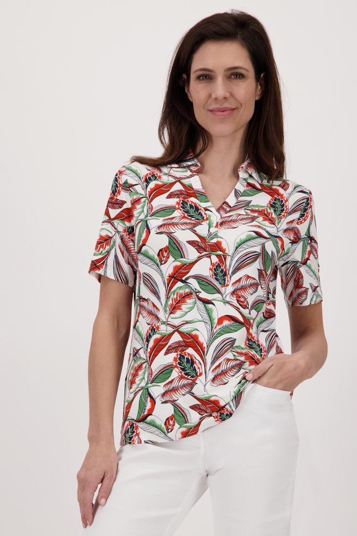 T-shirt met kraagje in bladerprint van Claude Arielle voor Dames