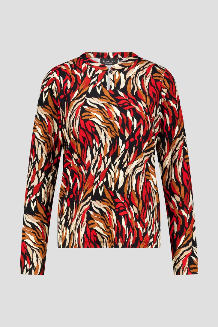 T-shirt met rood-bruin-zwarte print van Signature voor Dames