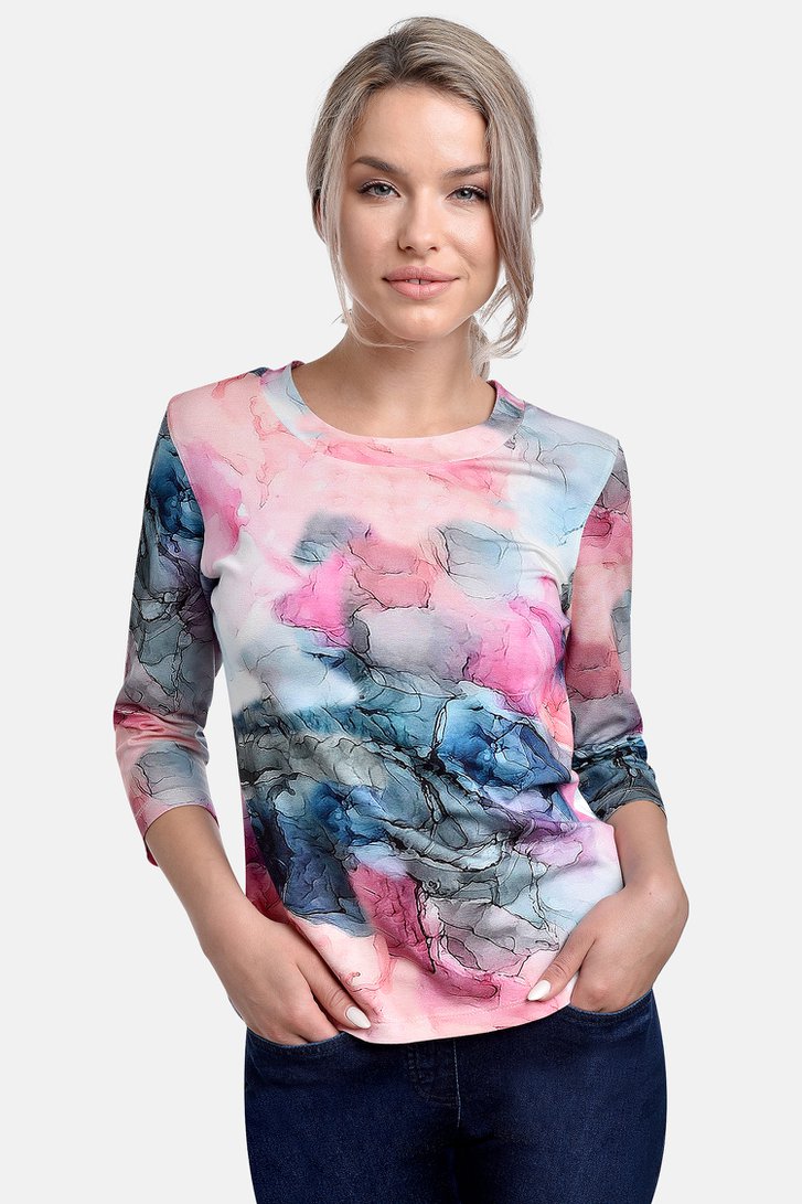 T-shirt met roze-blauwe print