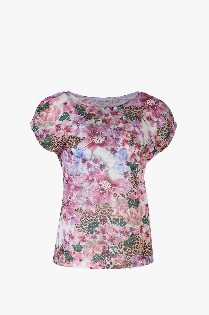 T-shirt met roze bloemenprint