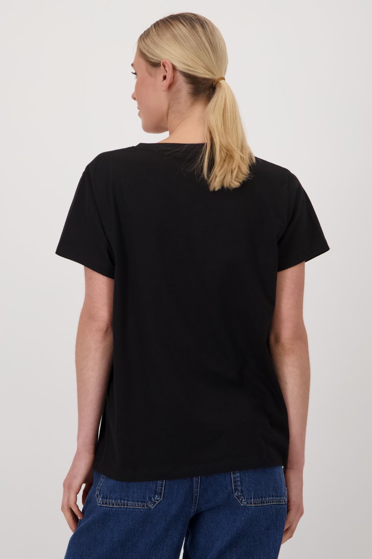 T-shirt noir avec col en V de Liberty Island pour Femmes