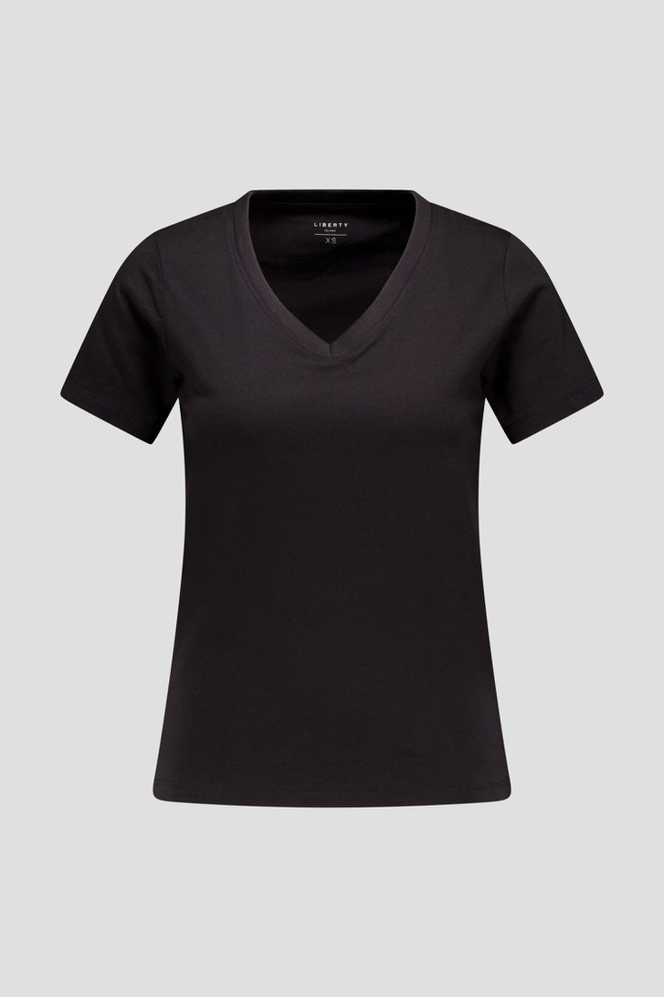 T-shirt noir avec col en V de Liberty Island pour Femmes