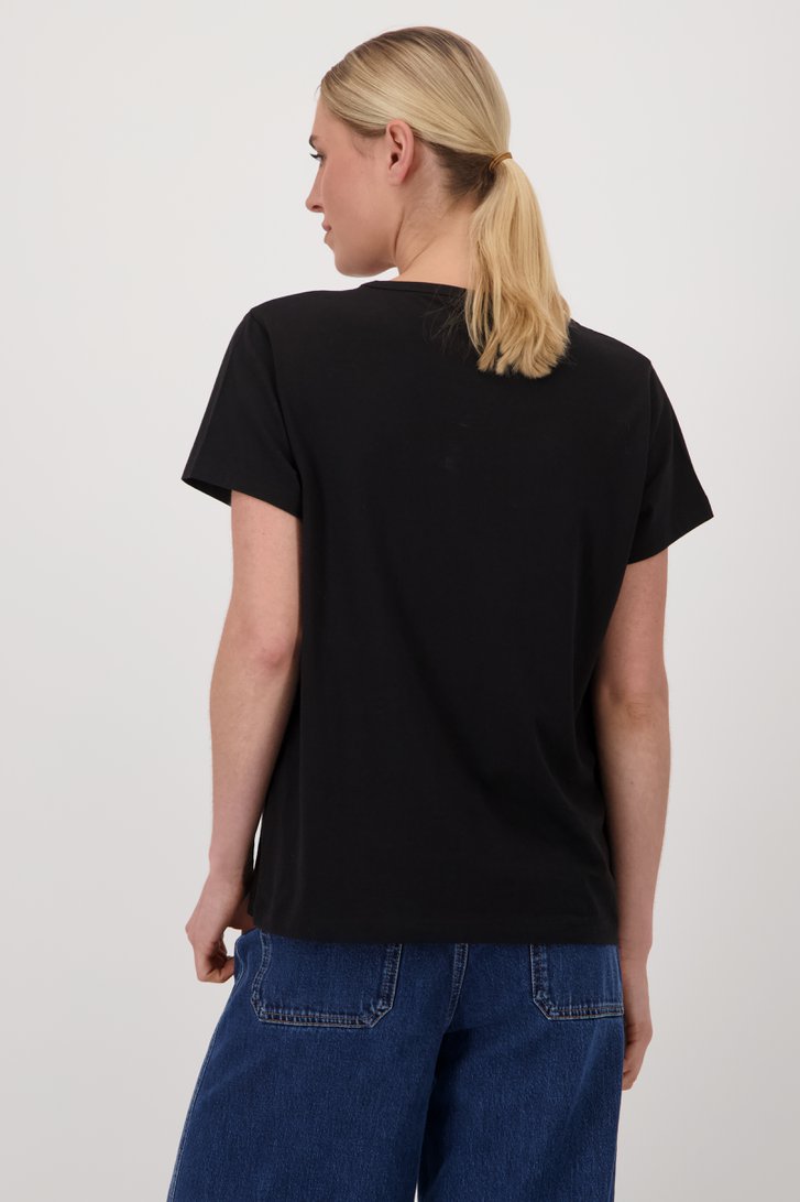 T-shirt noir avec col rond de Liberty Island pour Femmes